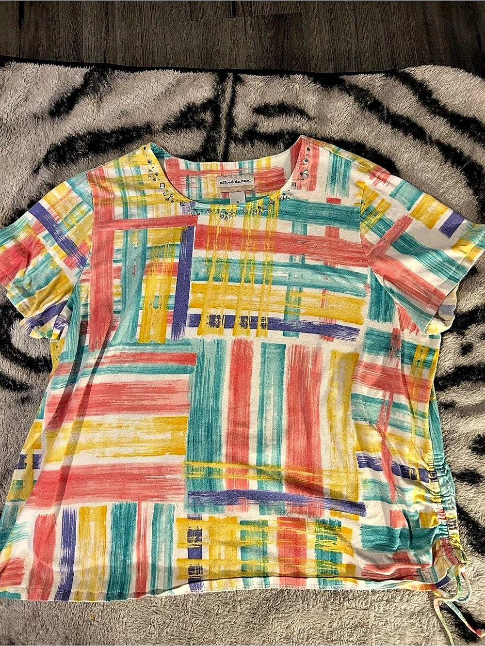 alfred dunner Abstract Short Sleeve Top Multicolor 2X